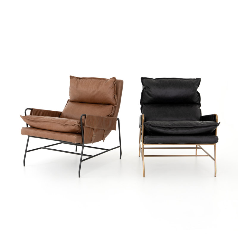 Taryn Side Chair, Sonoma Black Genuine Leather, Aged Brass