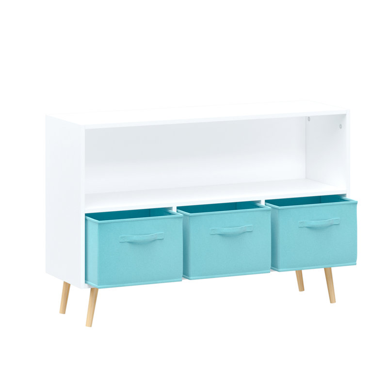 Armoire de rangement pliable pour enfants avec bibliothèque et jouets pliable, blanc / bleu