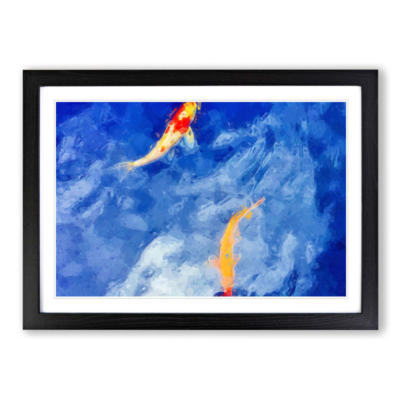 Koi & Carp Fish in Abstract - Picture Frame Graphic Art Print, Black, 60cm H x 91cm W x 2cm D