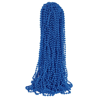 Perles de fête bleues Beistle - paquet de 50, colliers de perles en plastique en vrac, accessoires de costume légers pour Mardi Gras, réveillon du Nouvel An, fêtes à thème, décor de scène, accessoires de photomaton et décorations pour événements, 33 po