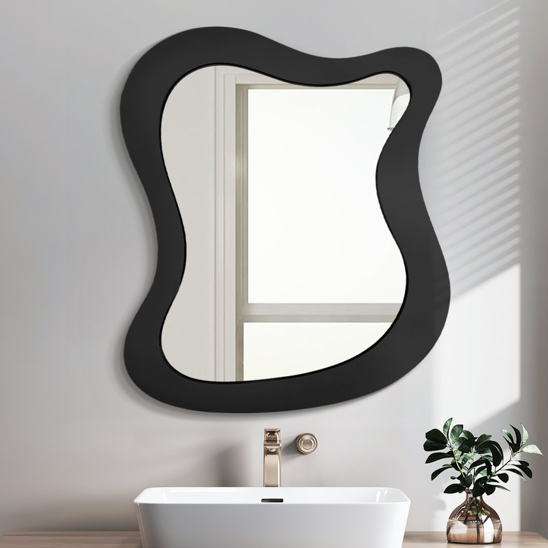 Wood Frame Flat Wall Mirror, Black, 36" x 30"