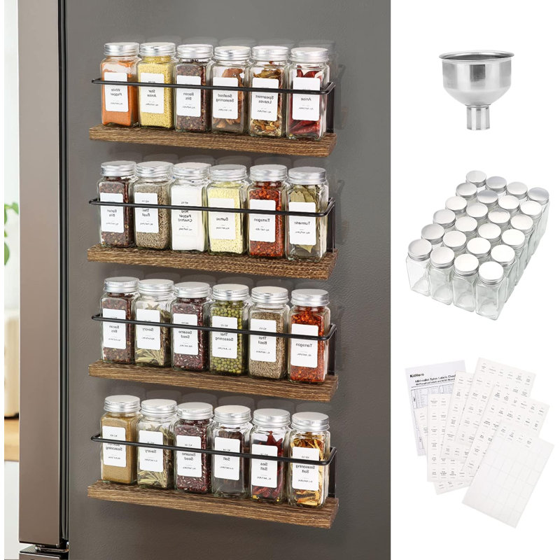 Magnetic Spice Rack with 24 Glass Jars and Labels