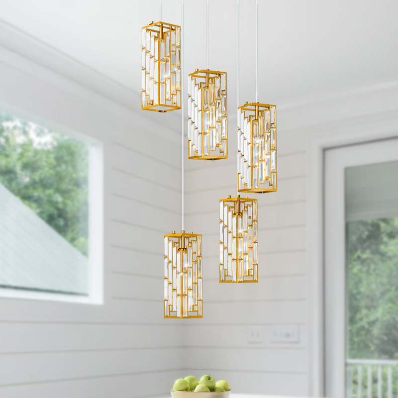 Luminaire suspendu moderne à grappe rectangulaire Dazay, Doré, 5 lumières