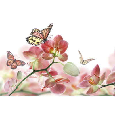 Panneau mural 5 panneaux Orchidées et papillons L 8,24 pi x l 147,6 po