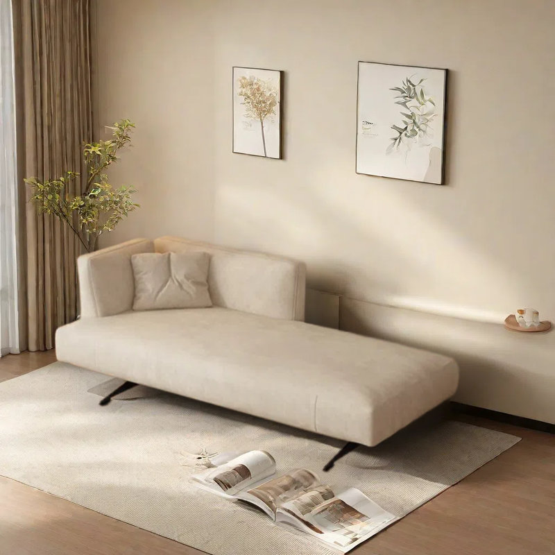 Chaise longue de qualité supérieure avec tissu doux, Blanc crémeux