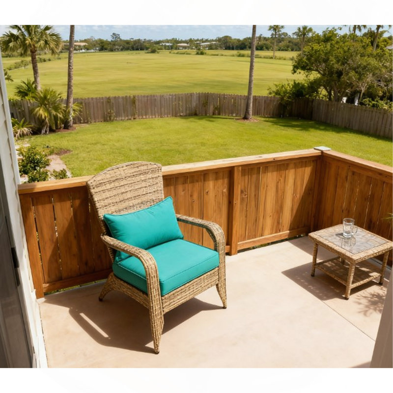 Tall Curved Backrest Chair,Patio Adirondack Chair With Rattan Wicker, Soft Cushions, Natural, Green