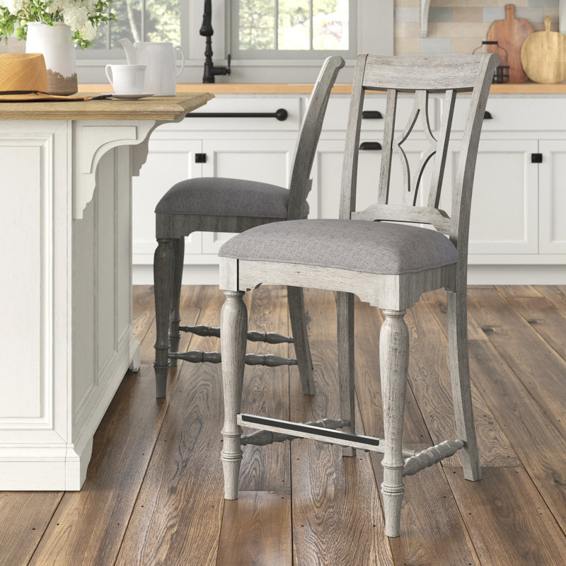 Secor Upholstered Counter Stool with Solid Wood Frame, Graywash