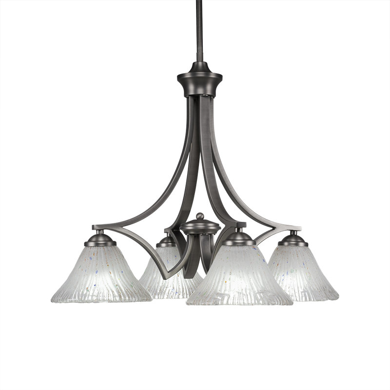 Zilo 4 Light Downlight Chandelier Shown In Graphite Finish With 7” Frosted Crystal Glass, Matte Black