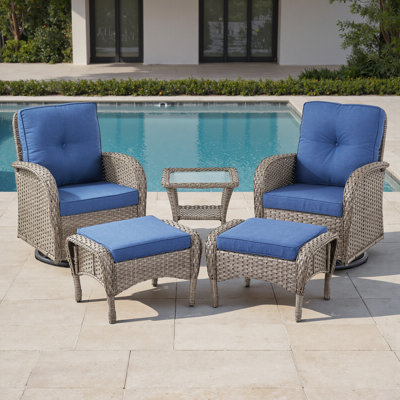 Esquer 5-Pieces Outdoor Patio Rattan Swivel Chairs Set With Ottomans