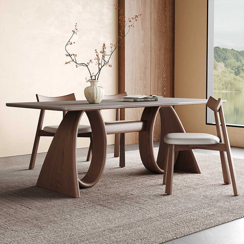 Modern Rectangular Rock Slab Dining Table Sets, 29.5"H x 55.1"L x 31.5"W