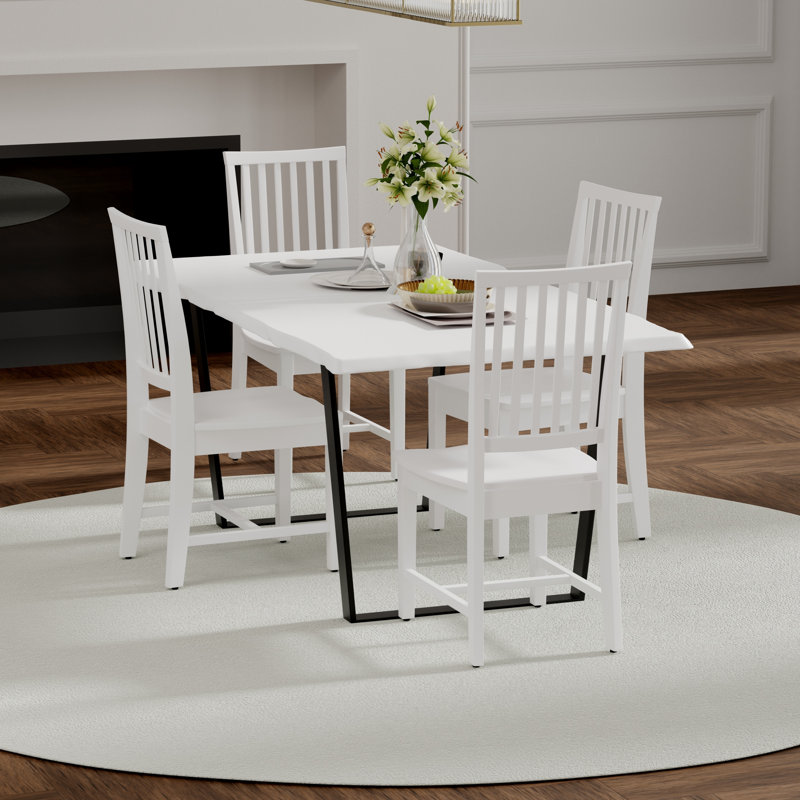 Elegant Ivory 20" X 18" X 39" Dining Chair with Compact Mission Slat Back Design, White Wash