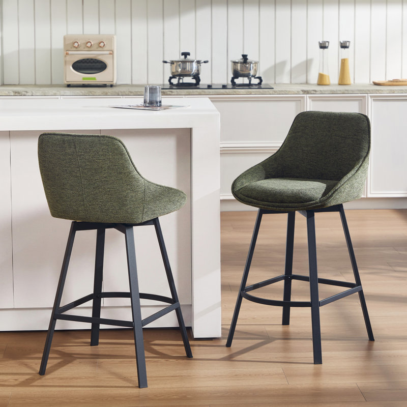 Tabouret de comptoir pivotant de 25,6 po avec structure en métal Absalom, Vert, 2