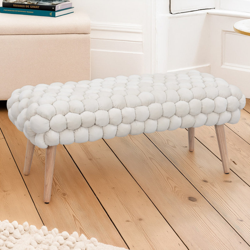 Aciel 97cm Wide Velvet Tufted Rectangle Geometric Shapes Footstool Ottoman, Cream