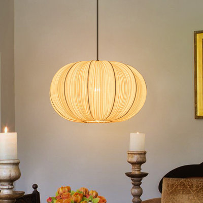 1-Light Fabric Pumpkin-Shaped Pendant Light
