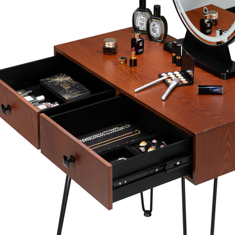 Ensemble coiffeuse avec miroir, Noir / brun