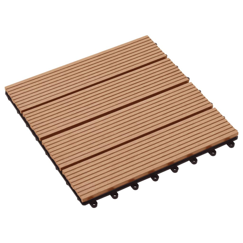Carreaux de terrasse 11 pièces VPC 11,8 po x 11,8 po VidaXL, Teck, Vertical stripe, 11