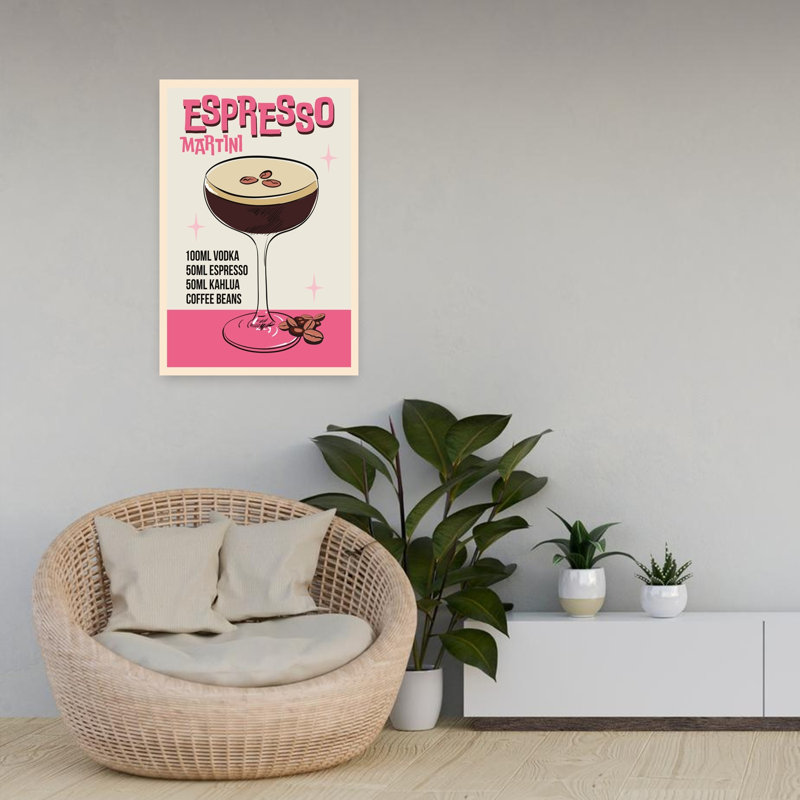 Art mural rétro rétro espresso martini, H 24 po x l 16 po