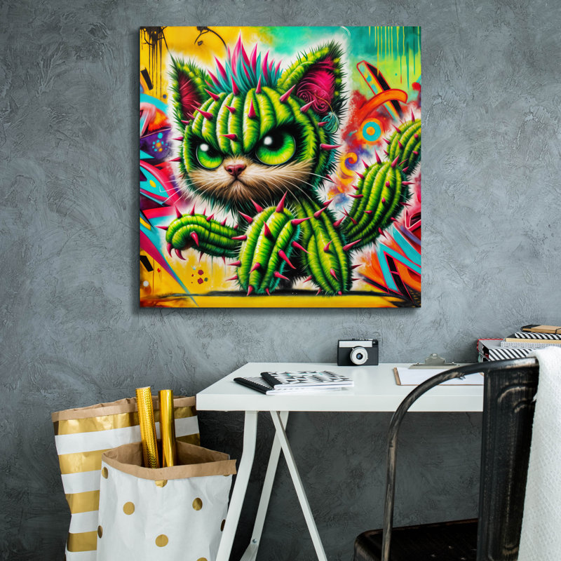 «Catctus Cat» par Rey Klimt, art mural sur toile, H 26 po x l 26 po x P 1,5 po