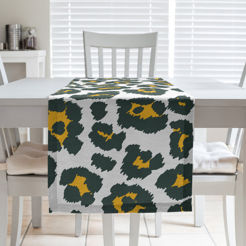 Animal Print Table Runner, 72" x 16", White/Gold