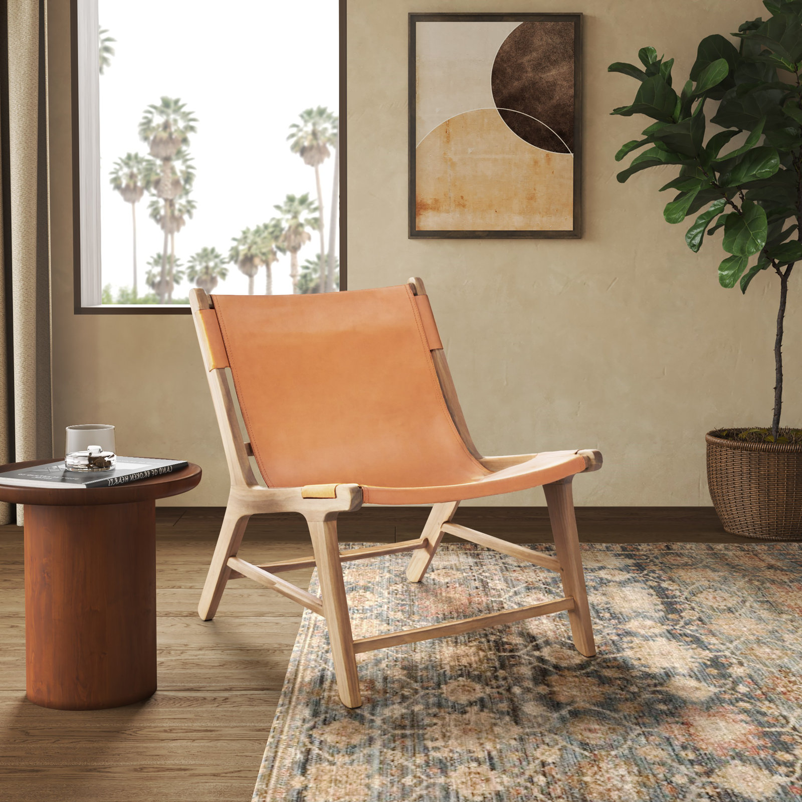 Kizzy Leather Accent Chair, Natural, Tan Leather