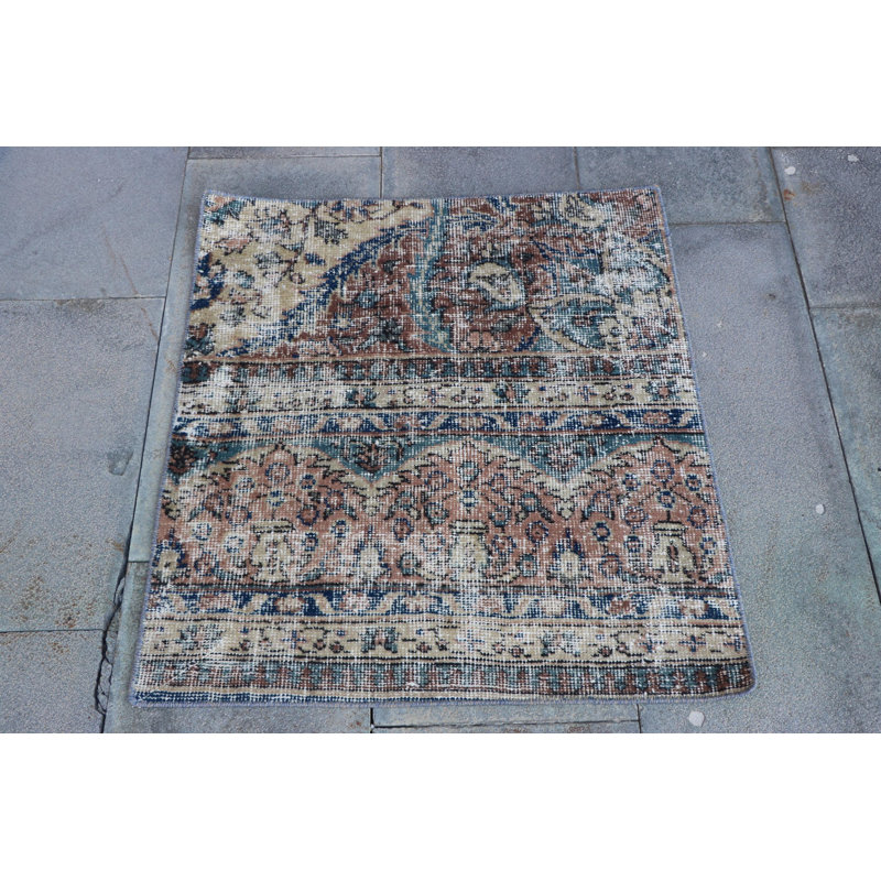 Small Vintage Turkish Anatolian Rug - Handwoven Oushak Bath Mat in Earthy Brown Tones
