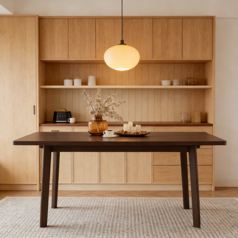 Table de salle à manger rustique de 60 pouces avec structure en bois massif et design moderne minimaliste pour une utilisation polyvalente.