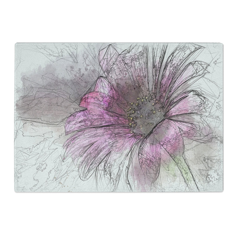 Tempered Glass Purple Daisy Chopping Board, 28.5 cm x 39 cm