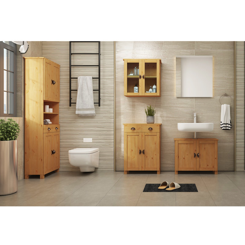 Cadia Solid Wood Bathroom Cabinet, Stain Wax
