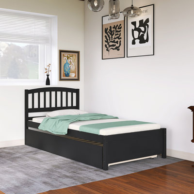 Twin Size Solid Wood Platform Bed With Pull-Out Trundle