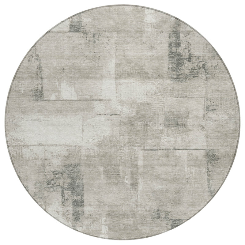 Tapis rond 8 po beige et gris