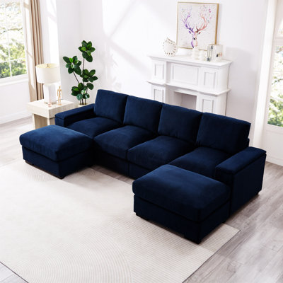 Canapé modulaire à assise profonde avec repose-pieds, canapé-lit en velours côtelé Mobilier rembourré confortable pour salon, appartement, bureau,