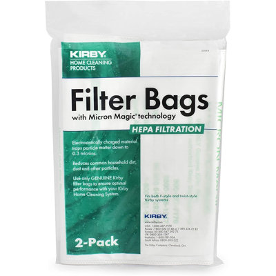Kirby MicroAllergen Plus HEPA Filter Bags 2-Pack | Part #205814 | Compatible with F-Style & Twist-Style Vacuums