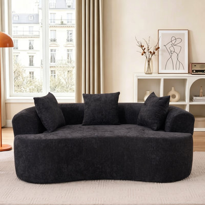 Canapé courbé de 79 po de petite taille, canapé en chenille douillet et rembourré avec 3 coussins, canapé à compression profonde en mousse à mémoire de forme et siège profond, sans assemblage requis