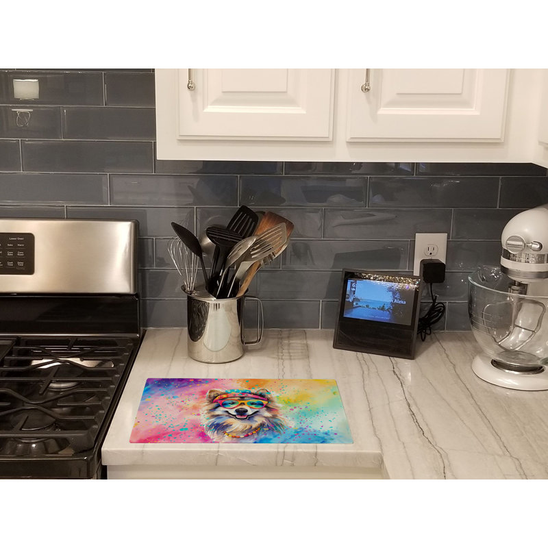 Keeshond Hippie Dawg Glass Cutting Board Large