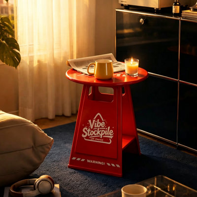 Side Table Round Metal Accent Stand, Red Mobile Nightstand with Storage Shelf, Modern Space-Saving End Table for Living Room, Bedroom, Balcony & Small Apartment