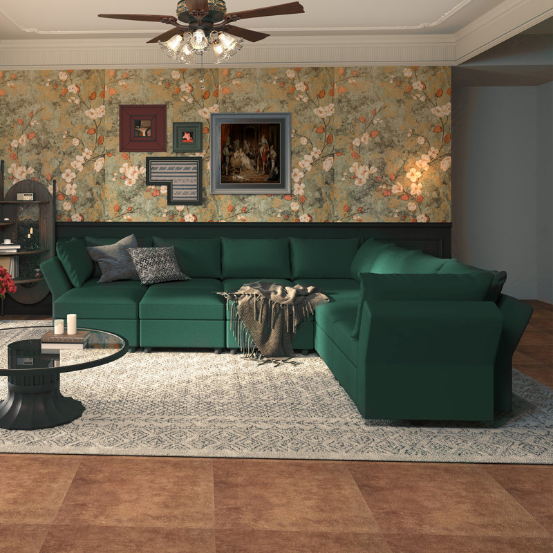 Canapé modulaire rembourré avec rangement BOX MODULE STO SOFA, Chenille vert forêt
