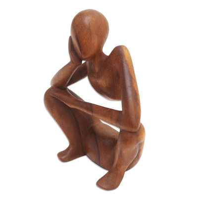 Statuette en bois rouge, posture de réflexion Red Barrel Studio®