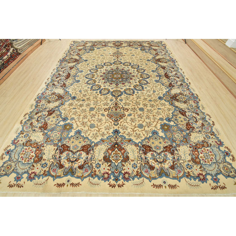 Tapis traditionnel rétro en laine ivoire noué à la main de style oriental rétro 10 pi 2 po x 14 pi 1 po