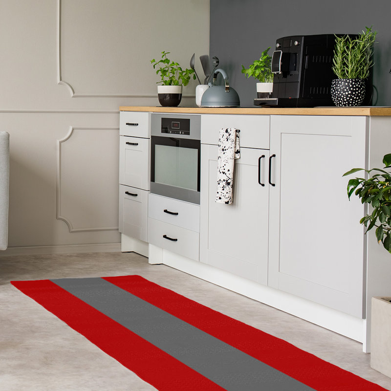 Tapis rouge/gris, Tapis de couloir 2 pi 6 po x 8 pi