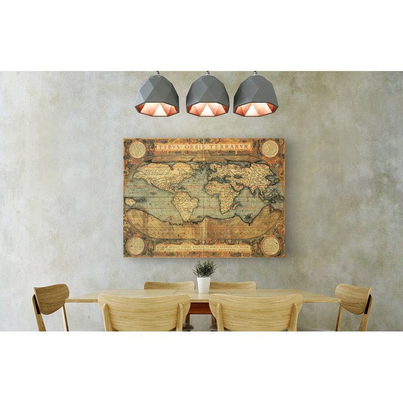 Typus Orbis Terrarum Map, 1587 by Abraham Ortelius - Wrapped Canvas Painting, 70cm H x 100cm W x 4cm D
