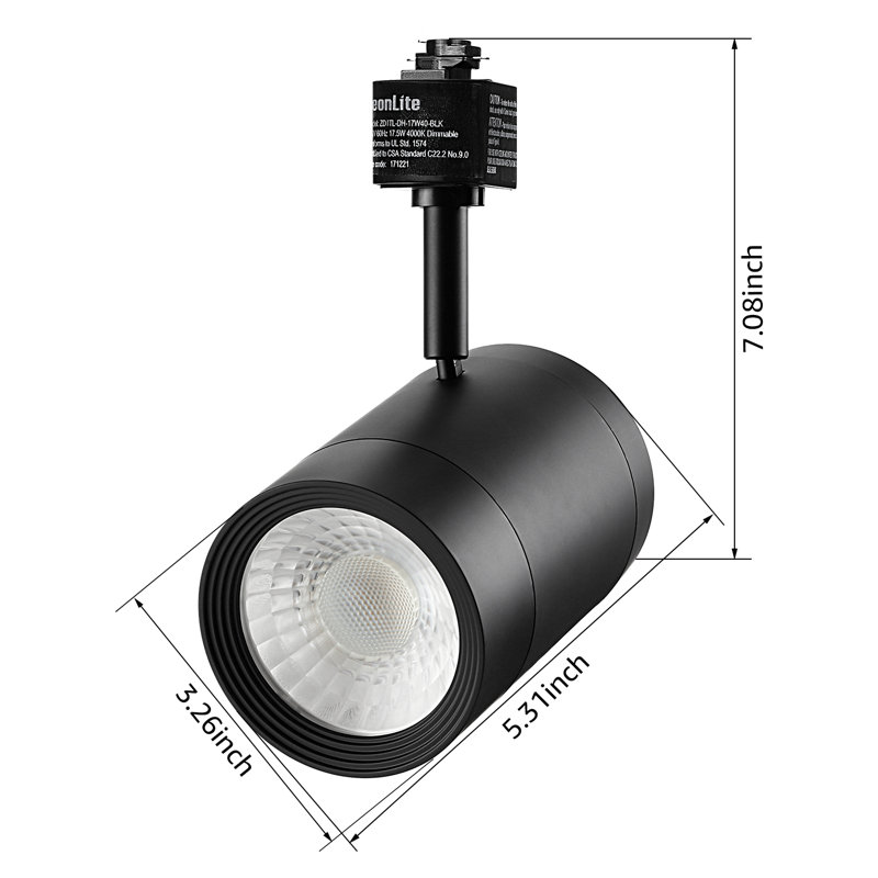 Têtes d'éclairage sur rail à DEL à intensité variable de qualité commerciale, projecteur de rail de type H, 17,5 W, homologué ETL