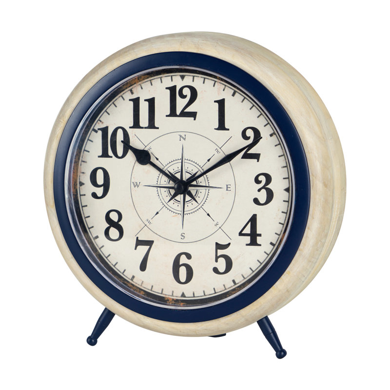 Horloge de table ronde en bois de style nautique