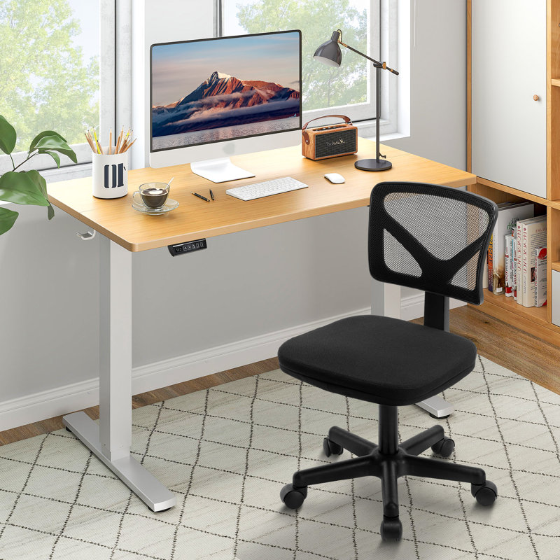 Office Set: Mesh Office Chair And Electric Standing Desk, Black/Oak