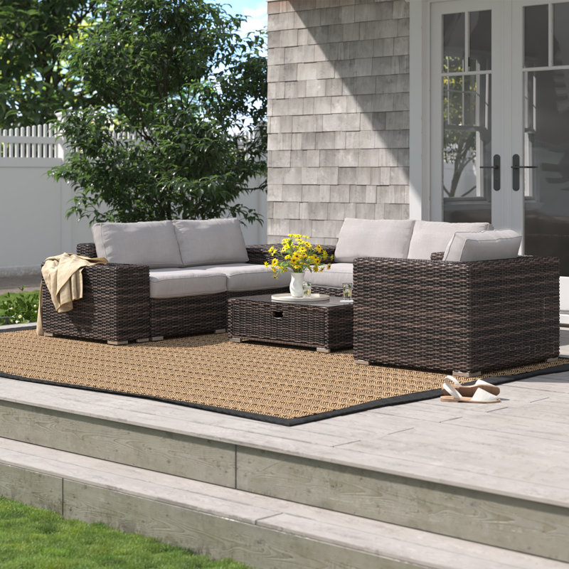 Demarest Wicker Fully Assembled 5 - Person Seating Group with Cushions