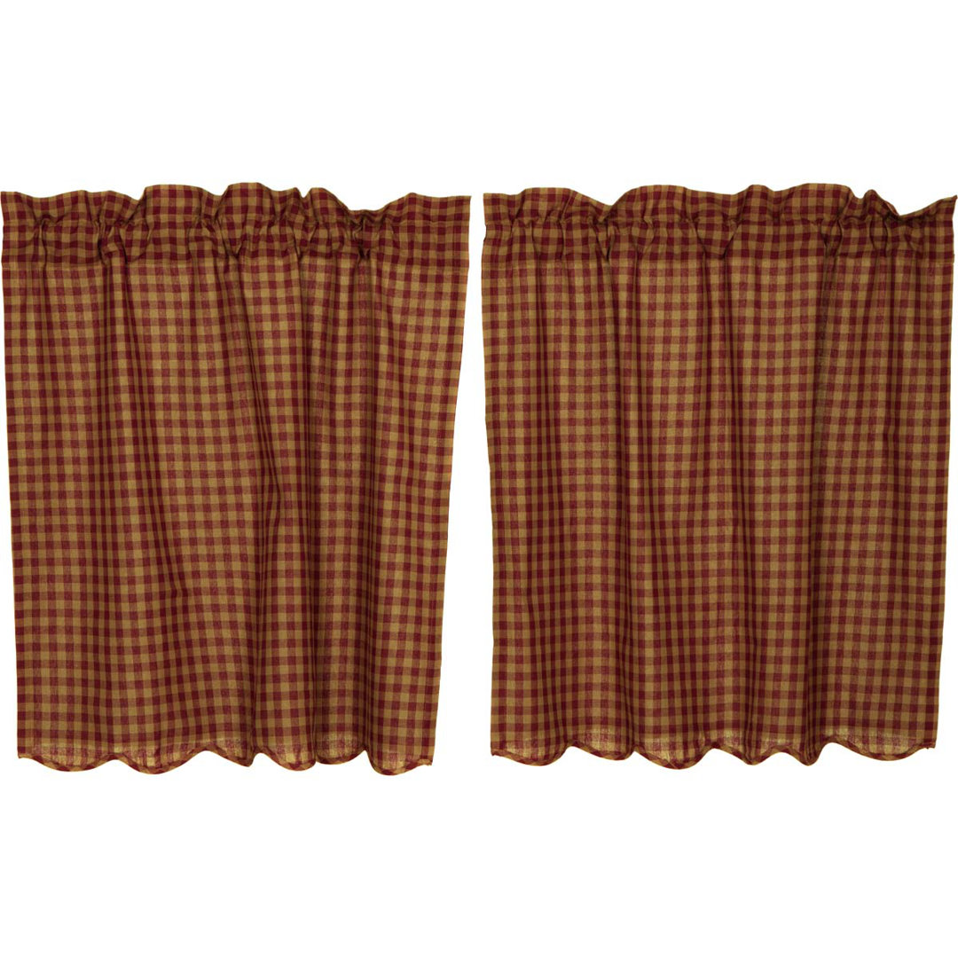 Addie Cotton Checkered Scalloped Cafe Curtain (Set of 2) August Grove®
