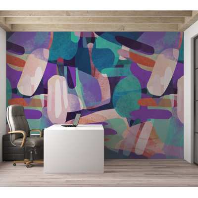 Murale abstraite pelez et collez Lameeka - Formes aléatoires turquoise
