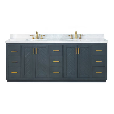 84'' Free Standing Double Bathroom Vanity with Cultured Marble Top -  Everly Quinn, 772B597F124B4E1B9313E34458AC990C