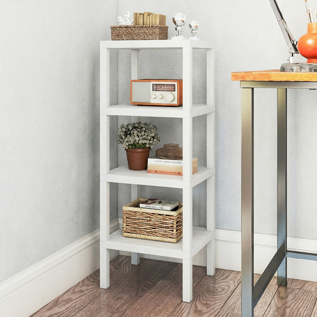 4-Tier Plastic Storage Shelf Narrow Bathroom Organizer Unit-White