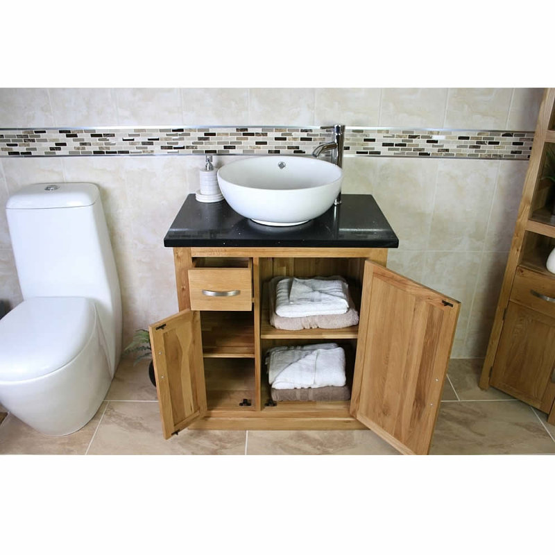 Defranco 750mm Single Bathroom Vanity with Vessel Ceramic Basin, Black