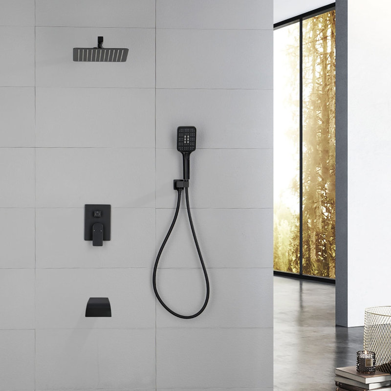 10 Inch Wall Mount Shower System With Hand Shower Single Handle Shower Faucet Set Waterfall Brass Shower Trim Kit With Tub Spout